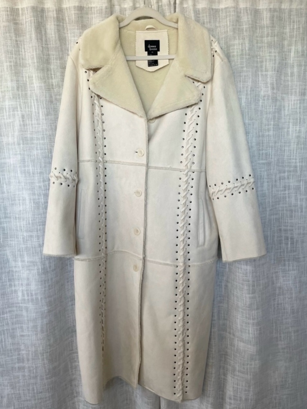 Vintage Dennis Basso Faux Suede Fur Full Length Coat Cream Ecru
